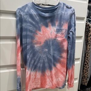 Vineyard Vines Women’s Spiral Tie-Dye Long Sleeve Tee - Blue and Peach